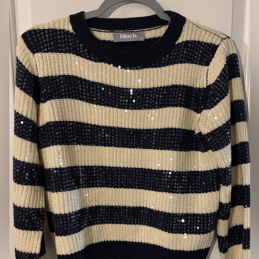 Blue B Navy and Cream Sequin Sweater